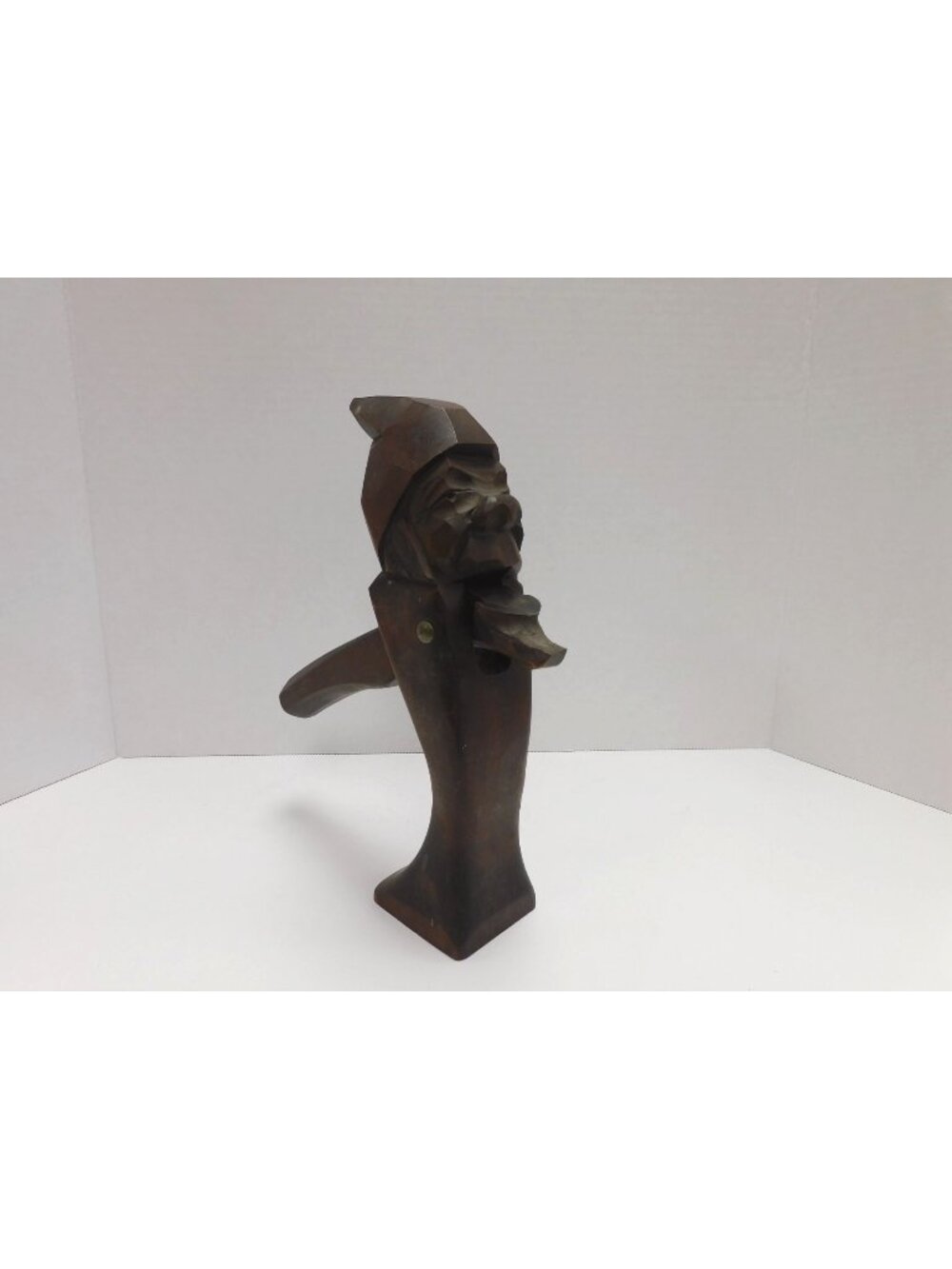 Dark Wood Carved Old Man Folk Art Tabletop Nut Cracker Vtg Germany DW331